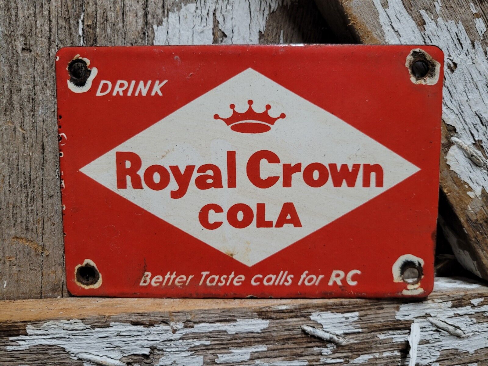 VINTAGE ROYAL CROWN PORCELAIN SIGN OLD RC COLA SODA DRINK RESTAURANT BEVERAGE