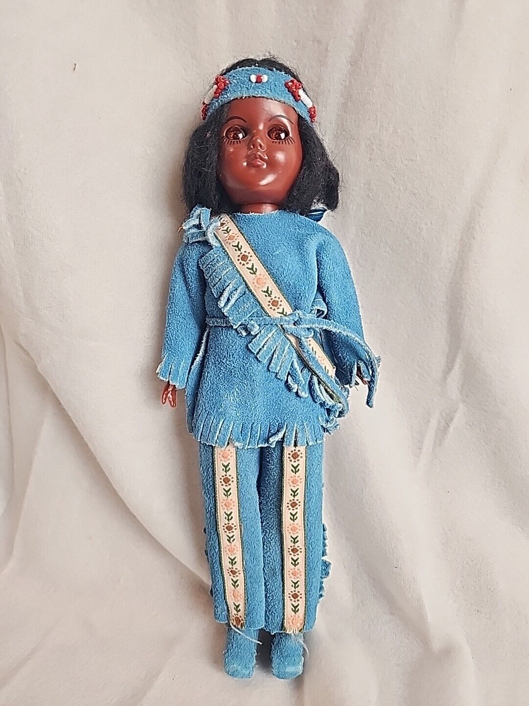 Native American Indian Doll W Arrow VTG Suede & Beads Sleepy Eyes Priority