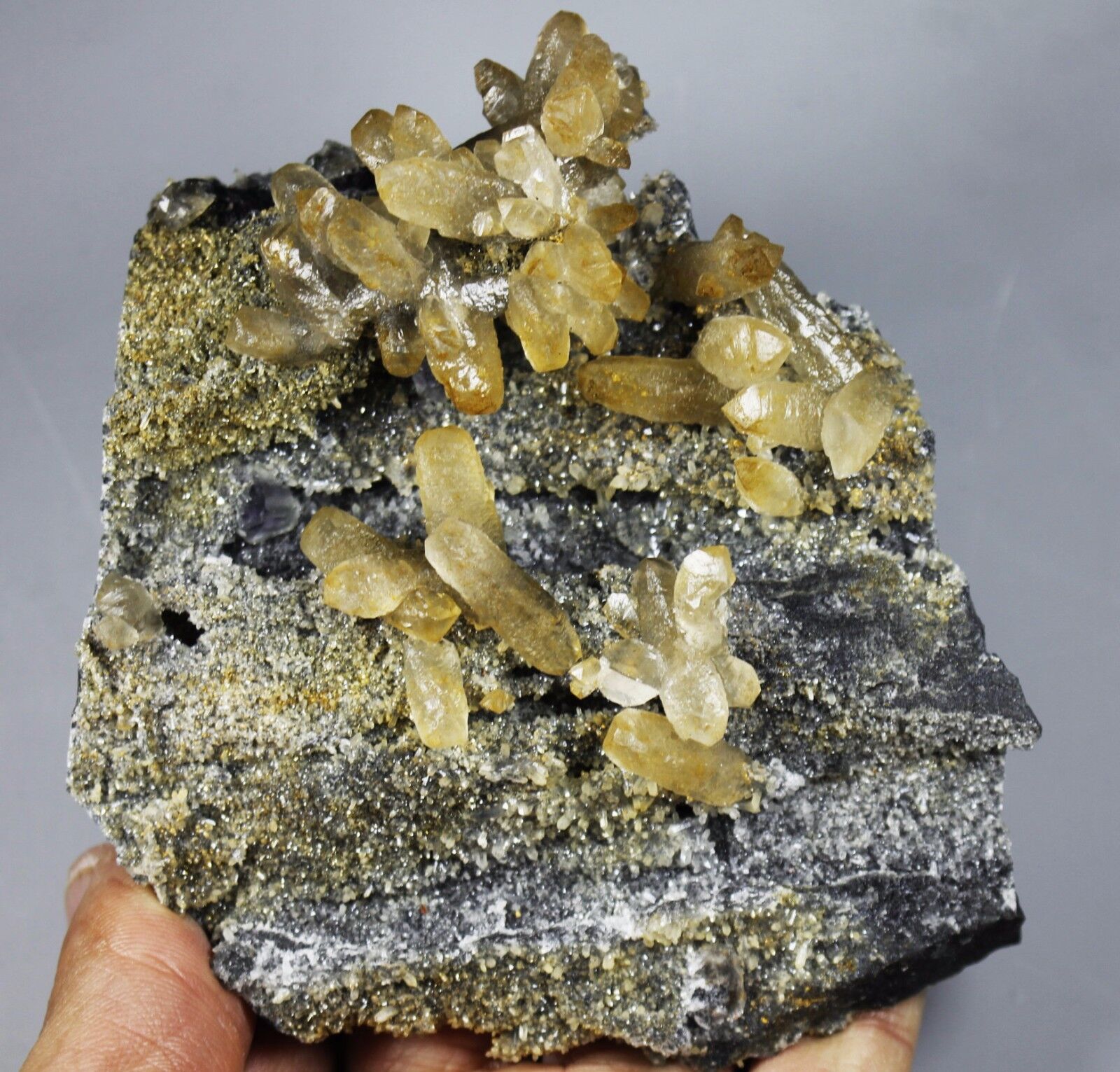 370g Rare Natural Three prismatic Calcite & Limonite Cluster Mineral Specimen