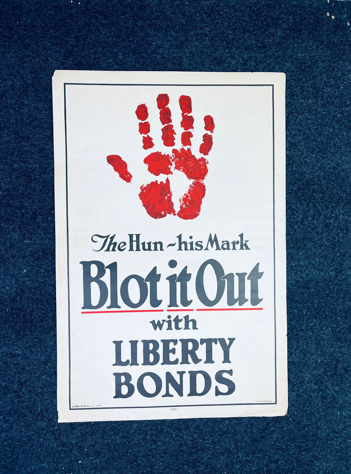 Original WW1 His Mark Bloodied Hand Liberty Bonds Poster - 1917 World War 1 Pro