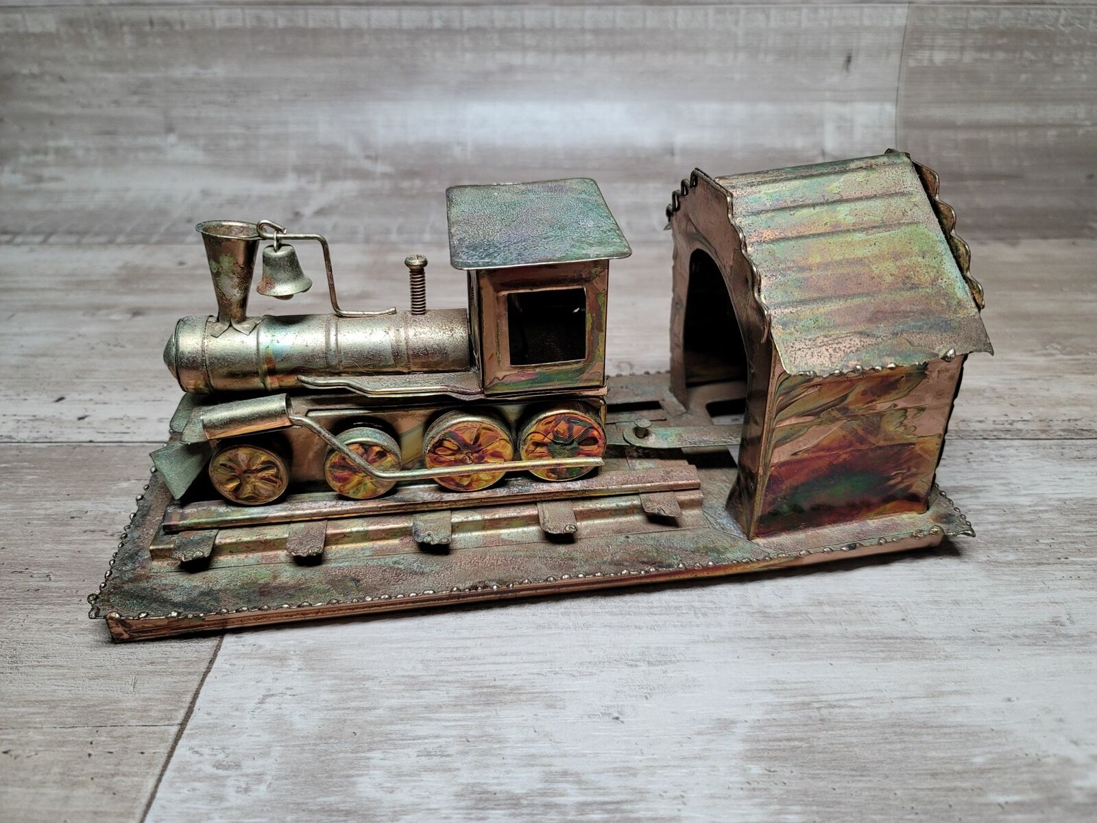 Vintage Music Box Tin Copper Steam Locomotive Retro Antique Train Decor Works