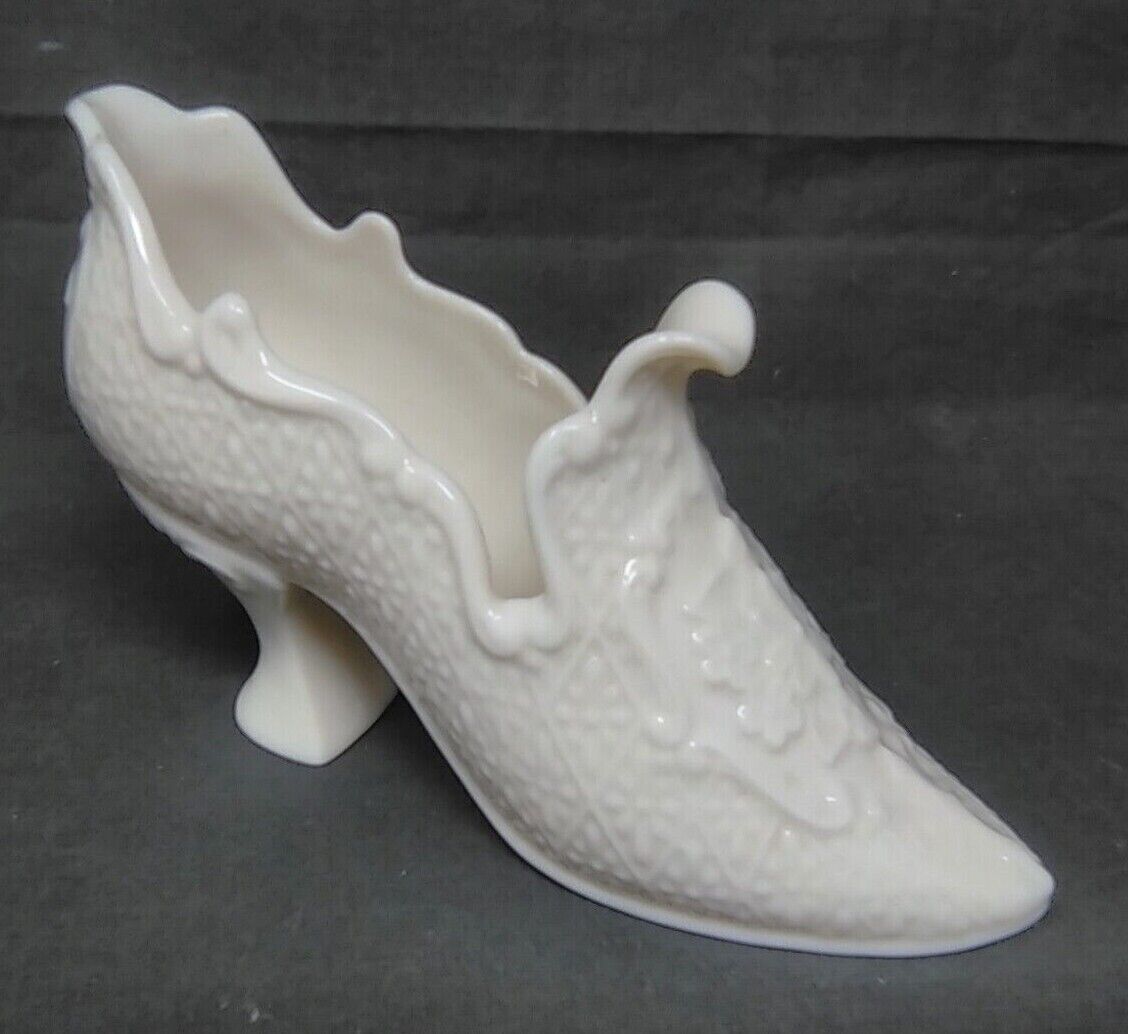 Lenox Cream Color Victorian Shoe Slipper Boot Made in U.S.A  ~ blue mark