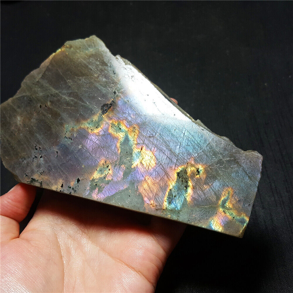 TOP 229G Natural Purple Flash Rainbow Labradorite Crystal Polished Healing B59