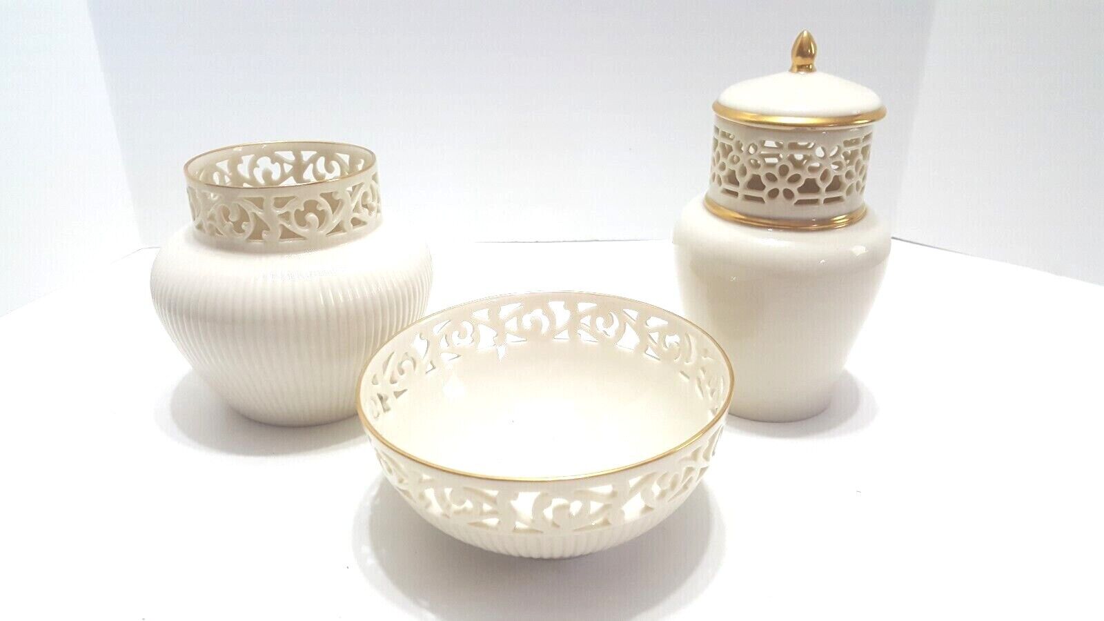 Tracery Lenox Beige with Gold Accents Vase Bowl Ginger Jar You Choose One