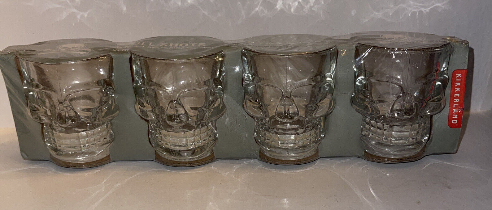 Skull Shot Glasses Set Of 4 Halloween Glass Kitchen Bar Scary New Sealed