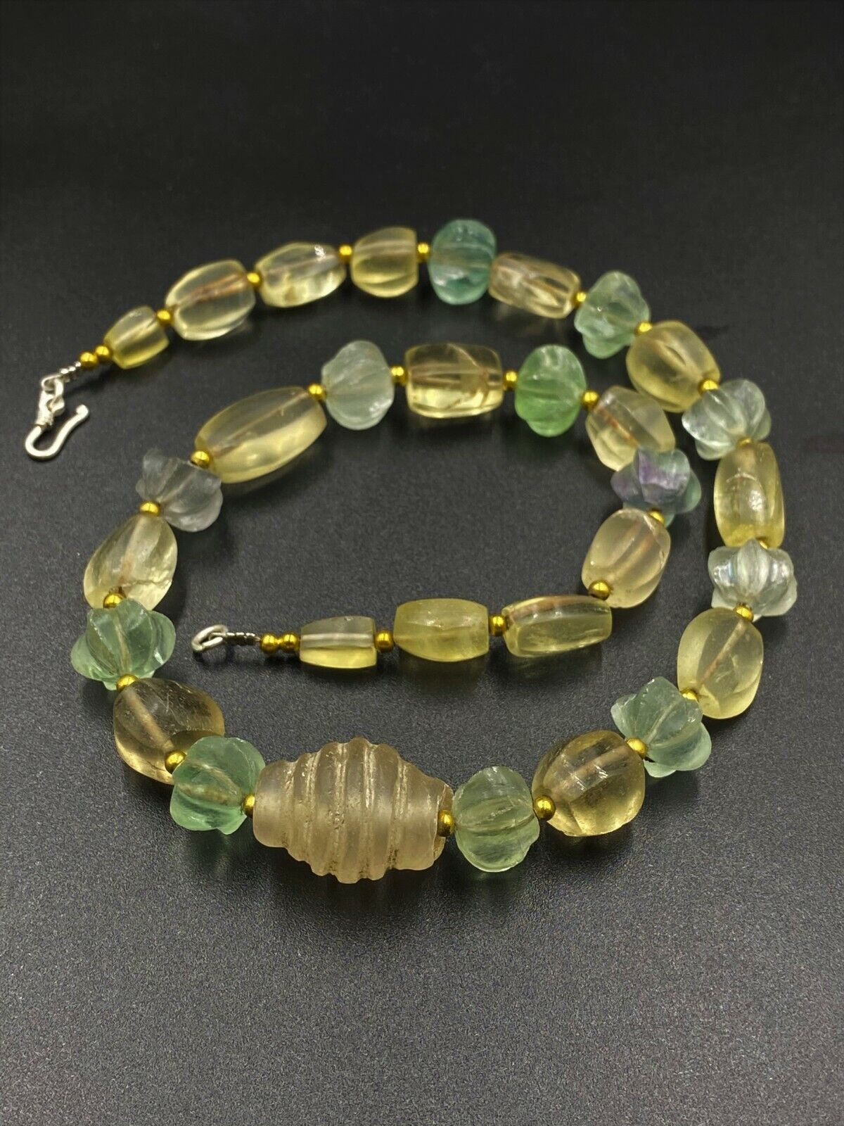 Mauryan culture Ancient antique gems stone crystals Aqua Glass beads necklace