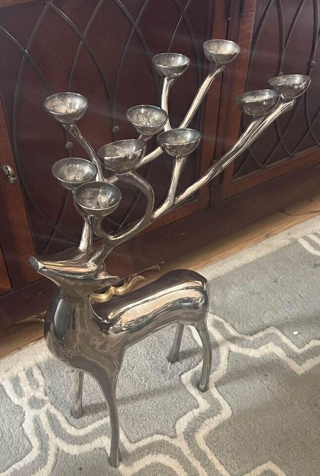 Pottery Barn Large 21 Inch Reindeer Candle Holder Silver ($229 Retail New) 10 Pt