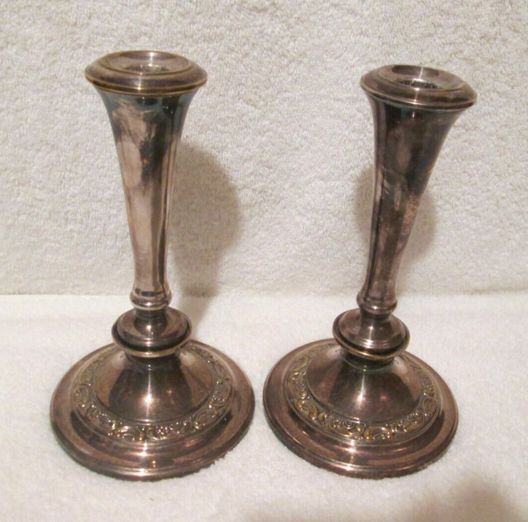 Pair of NEWPORT Candlestick Holders Silverplate YB 589 /1  Approx 7\'\' ANTIQUE