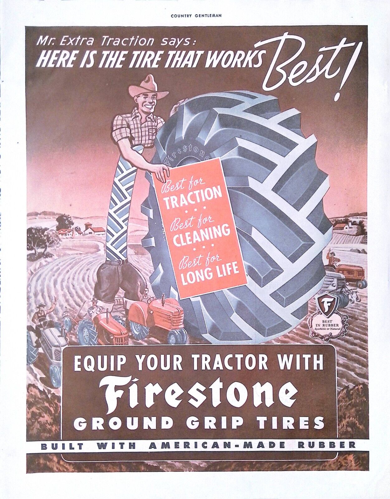 Vintage Magazine Ad Ephemera - Firestone Ground Grip Tires