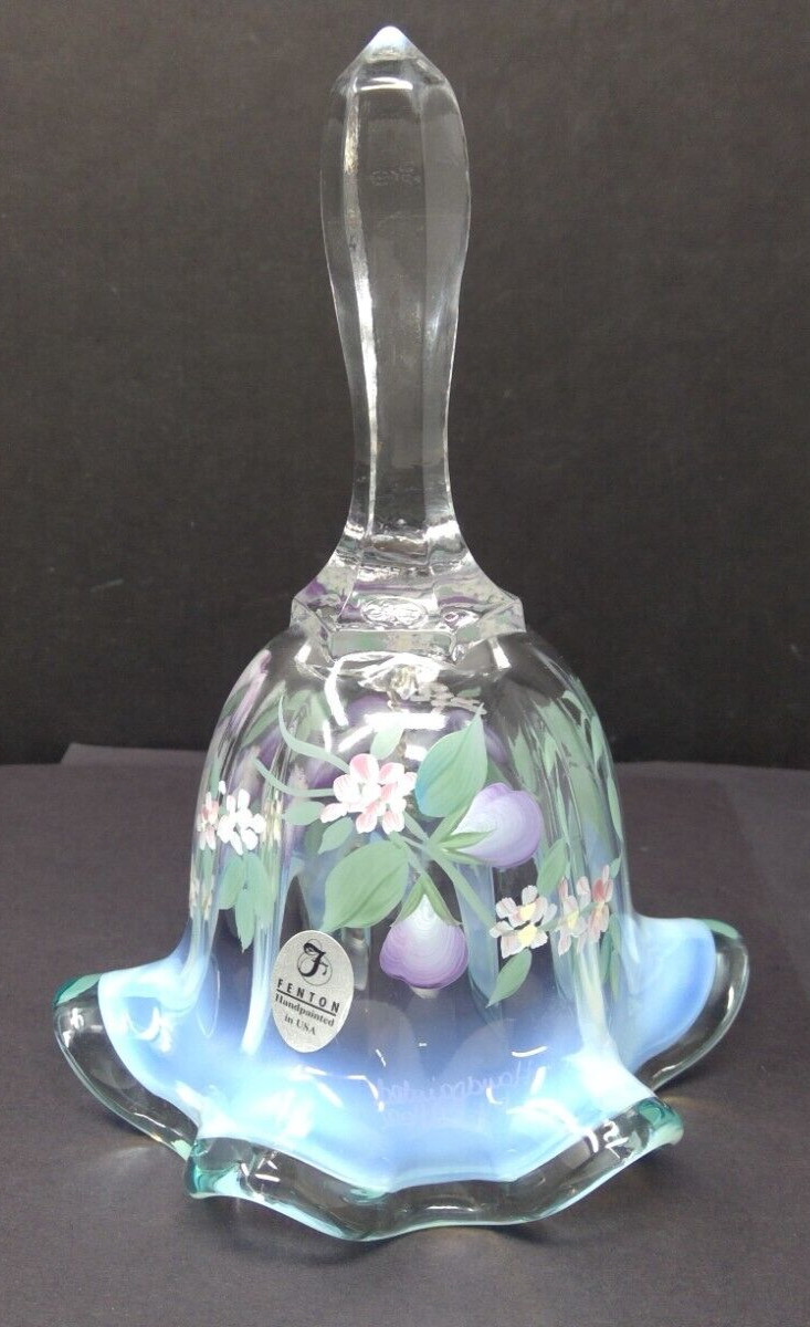 Fenton Hand Painted Opalescent Glass Bell - Flowers