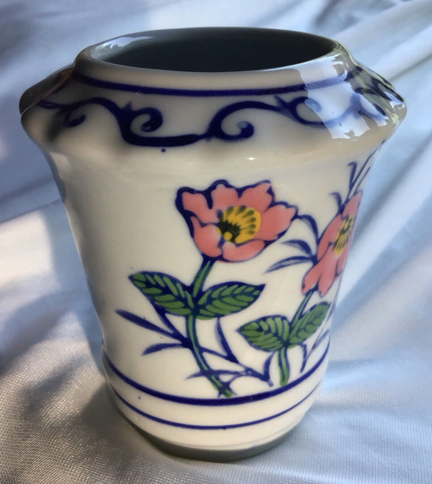 Chinoiserie Blue, White, Pink Planter Pot Asian Floral Design 4\
