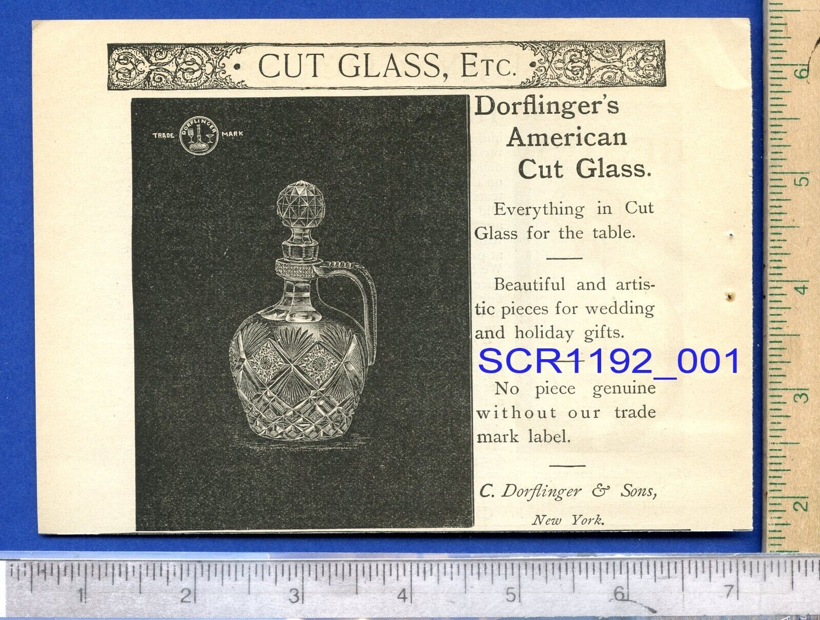 U PICK orig. 1890’s Dorflinger\'s American Cut Glass print ads ~ $1.00 shipping