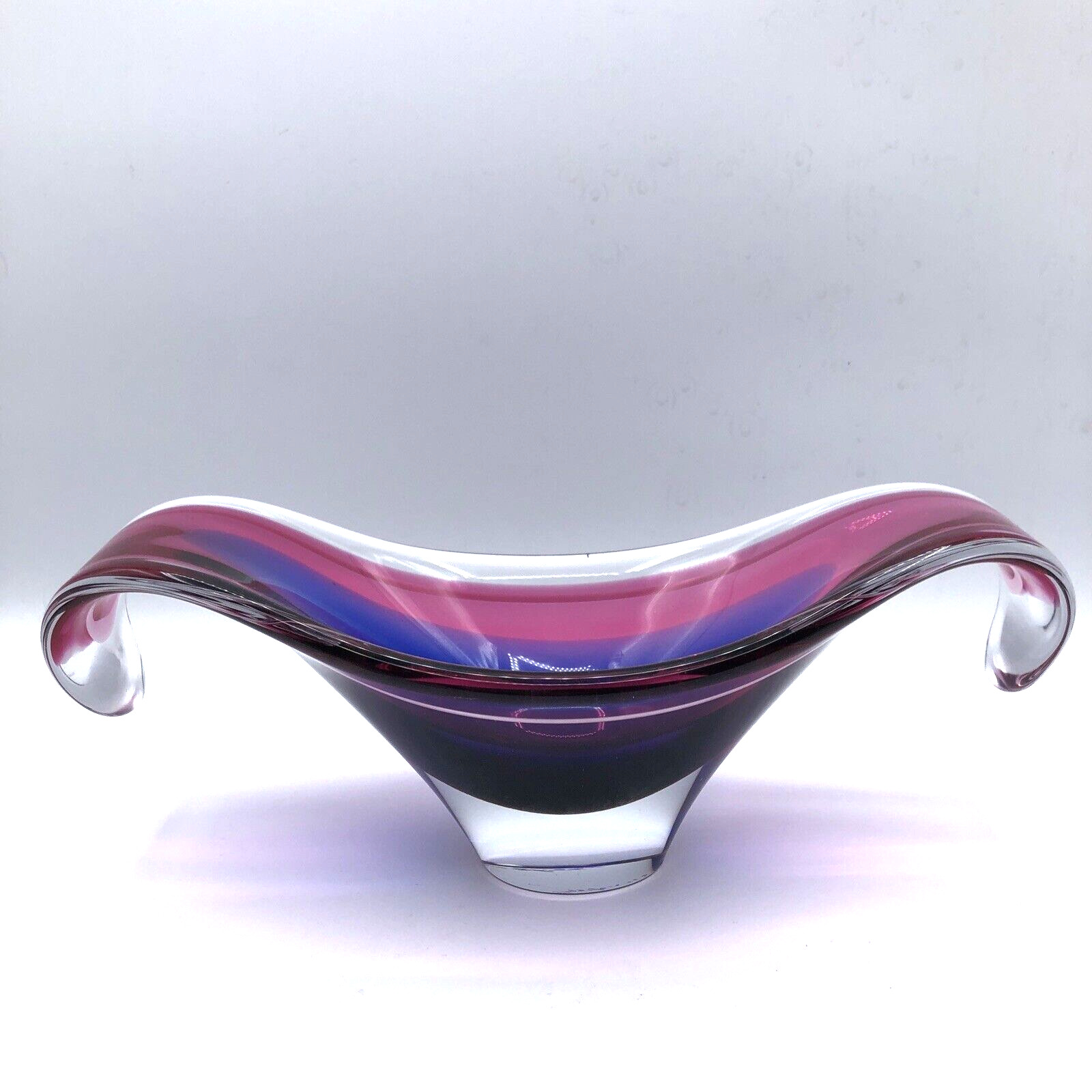 Signed Flygsfors Coquille Pink Bowl Mid Century Vintage Swedish Art Glass 10.5