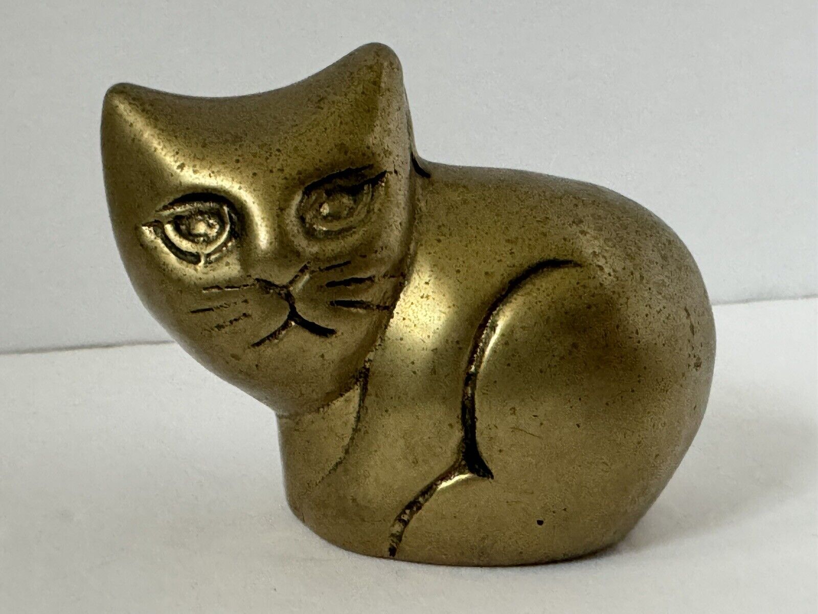 Vintage Brass Cat Figurine/Paperweight ~ 3” Kitten Sculpture MCM
