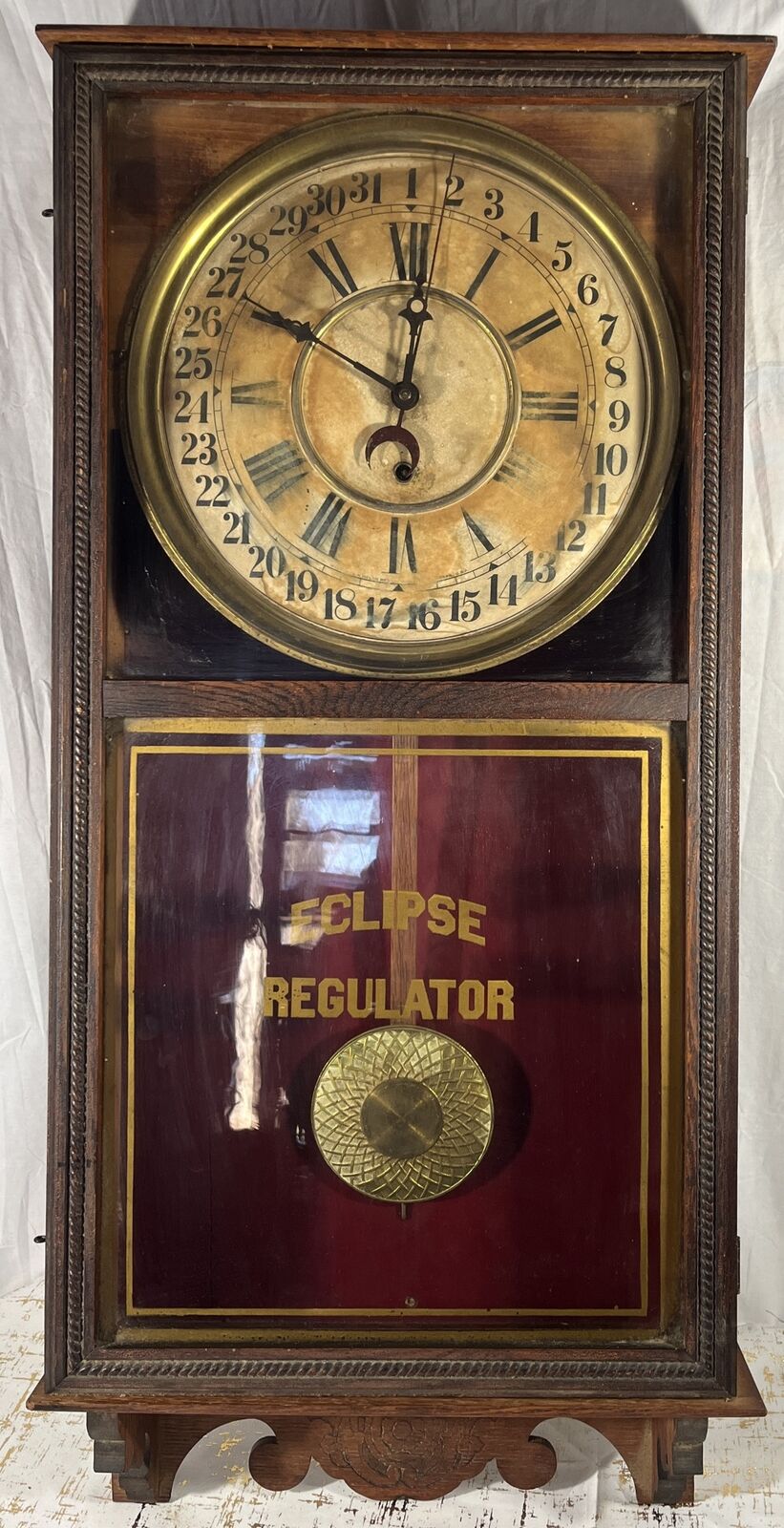 35” Antique Eclipse Regulator 8 Day Time Piece Clock The American Wringer Co VTG
