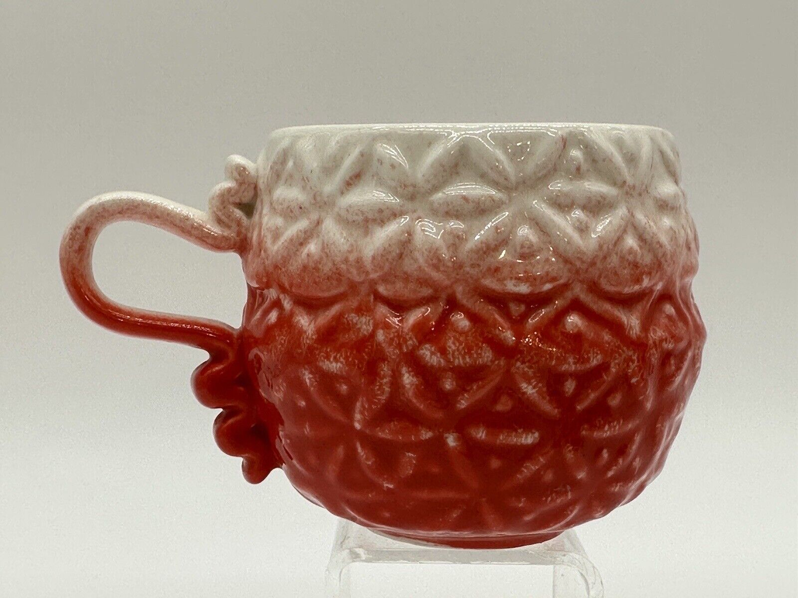 Anthropologie Marshmallow Mug - Raised Pattern - Ombre Coral Red EXC