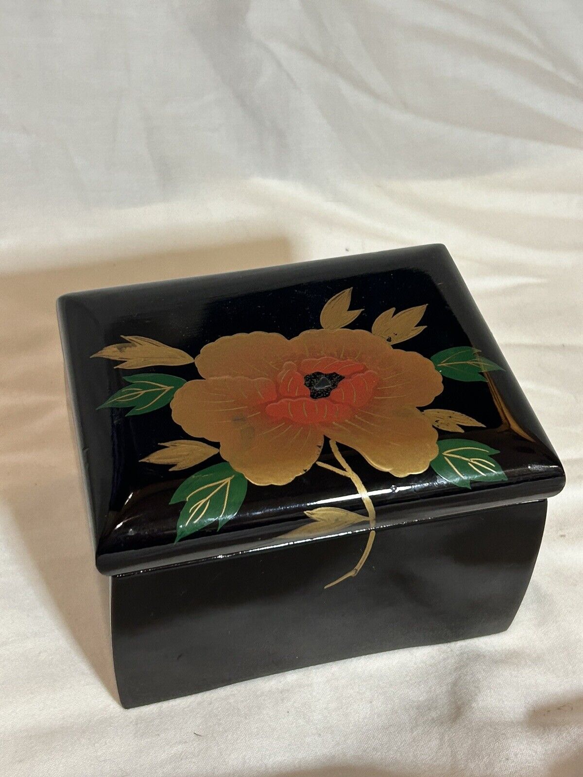 Vintage Japanese Black Lacquer Sone Ware Orgel Music Jewelry Box Chinoiserie