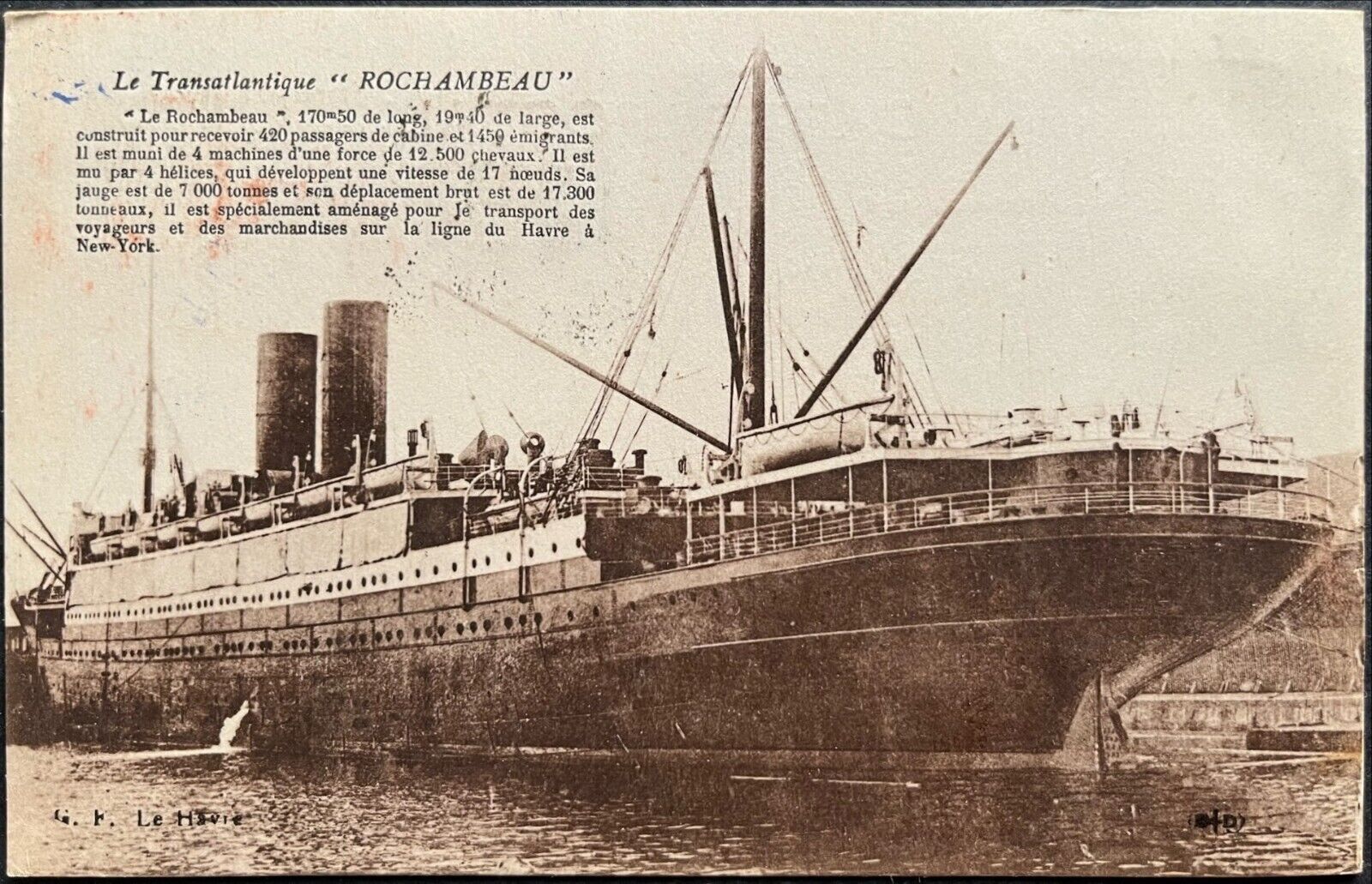 SS Rochambeau PC Transatlantic French Liner