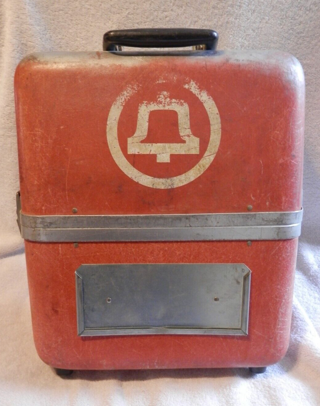 Vintage Very Unique Red Aluminum Telephone Equipment Canister