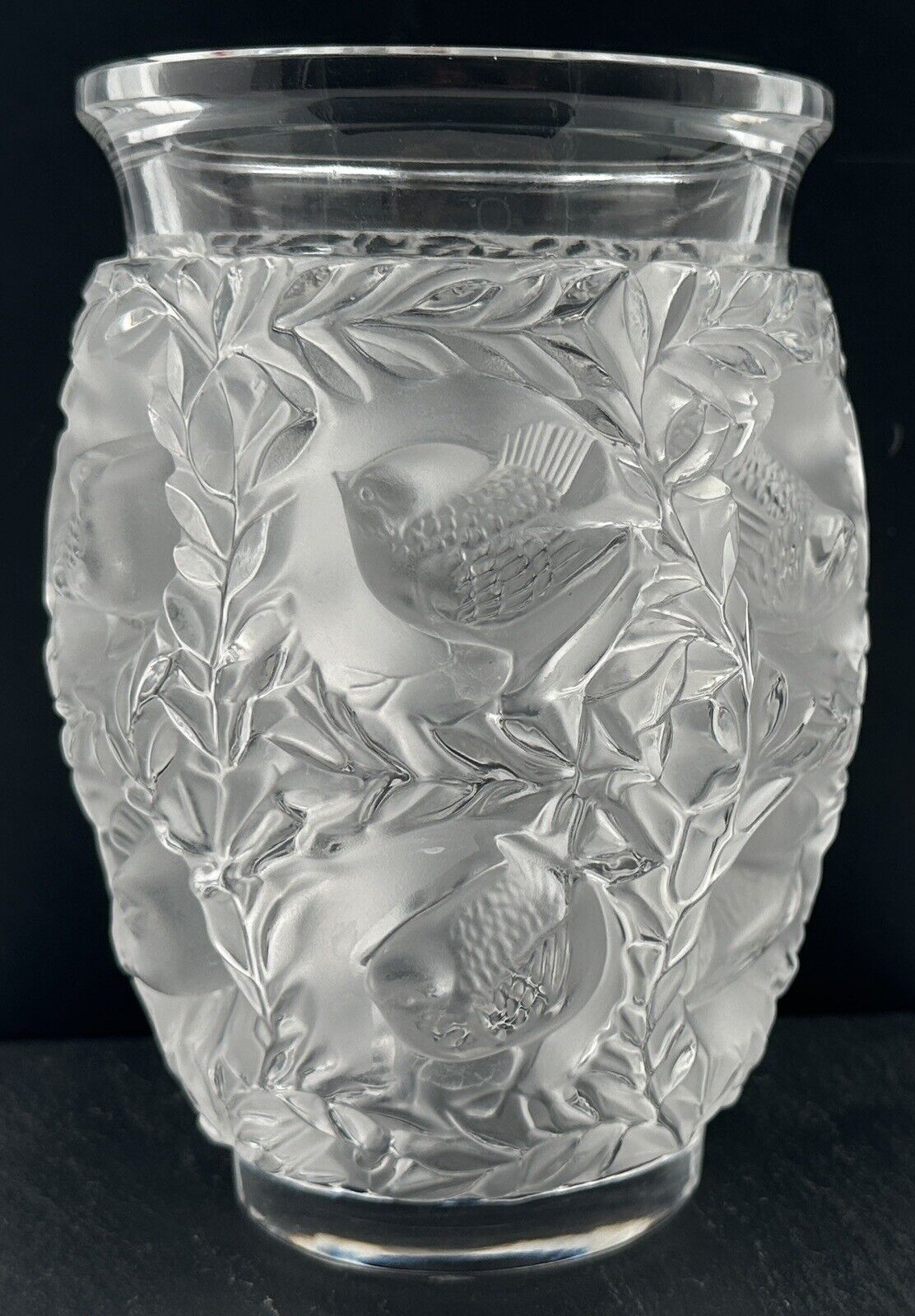 Vintage Lalique Bagatelle Clear Frosted Crystal Glass Flower Vase France Birds