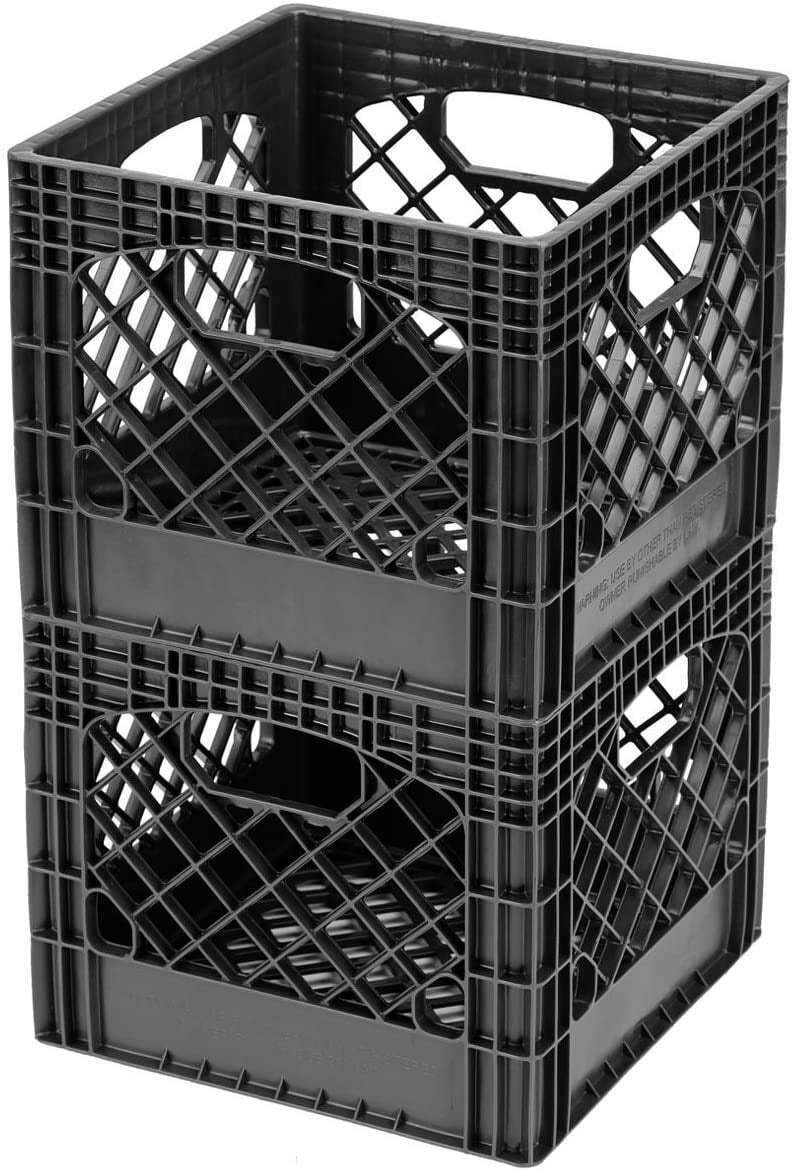 16QT Plastic Heavy-Duty Plastic Square Milk Crate Black, 2PK