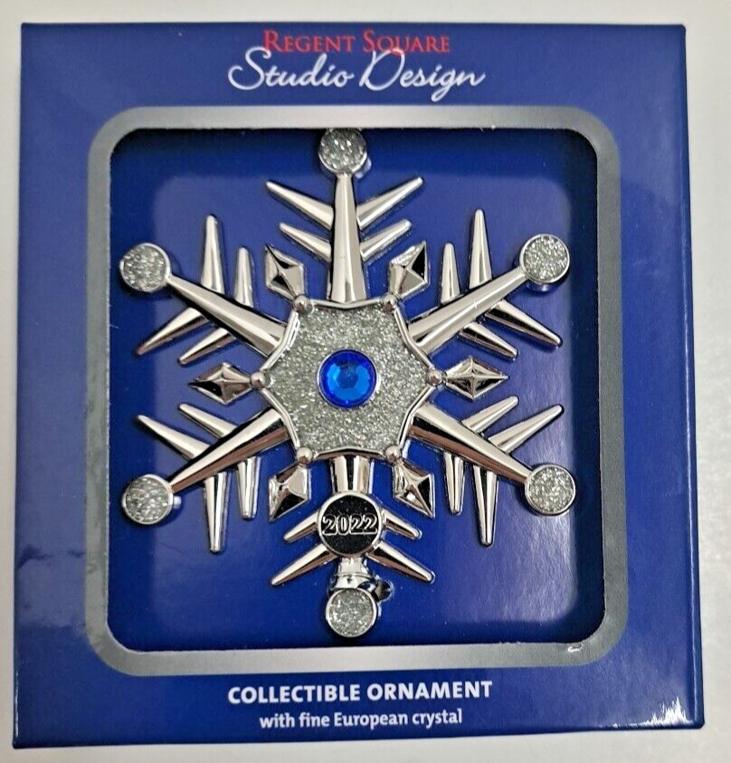 2022 Regent Square Studio Design Silver Snowflake Ornament w/ Blue Crystal NIB