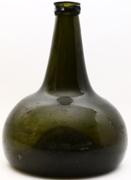 Antique Mid 18th Century Crude Green Blown Onion Bottle