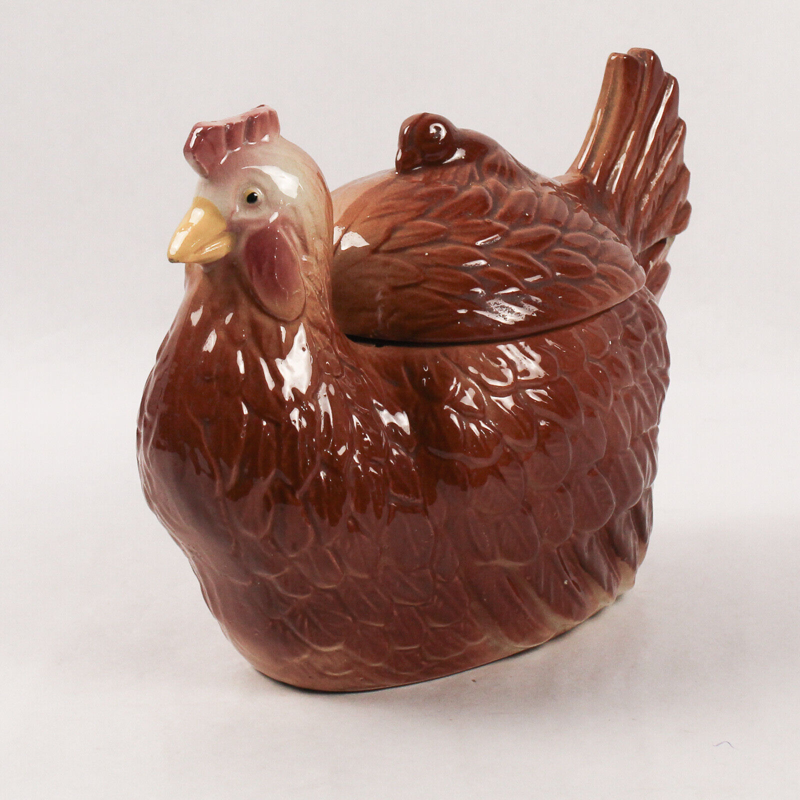 Vintage Fapco Brown Painted Ceramic Hen Cookie Jar Country Farmhouse USA