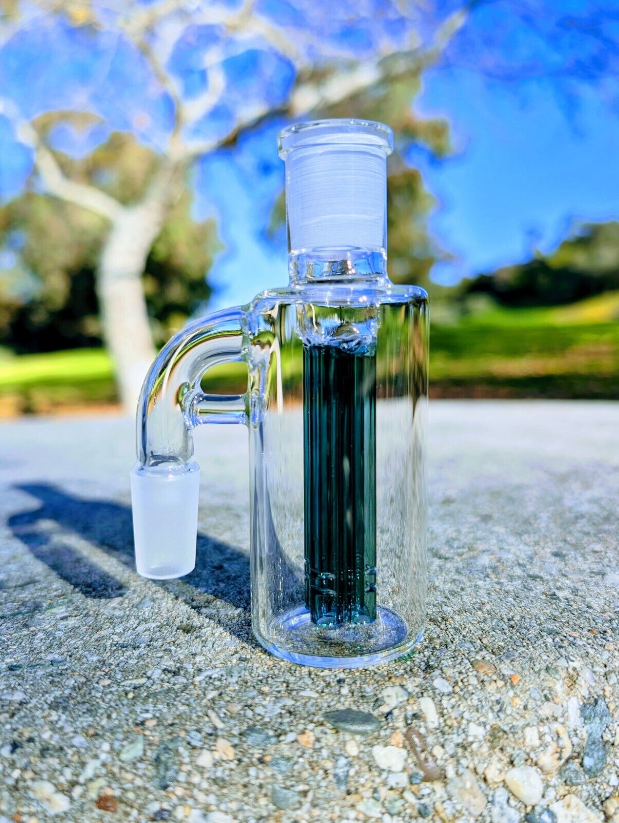 Premium Thick 14mm 90° Teal Quad Tree Perc Ash Catcher Tobacco Water Pipe Bong