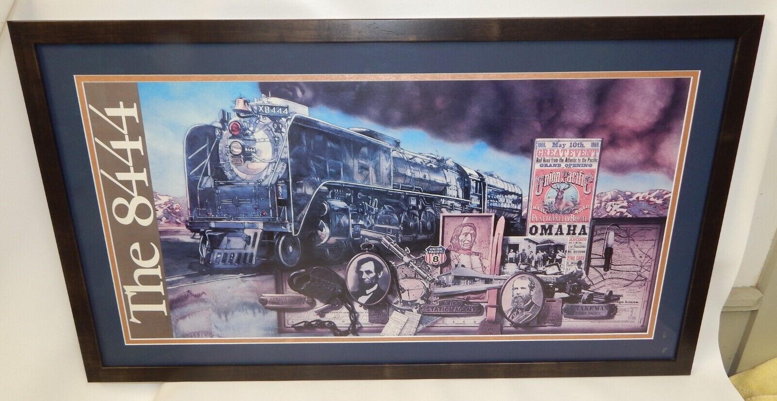 Union Pacific 8444 Locomotive Historic Railroad Poster Print Matted & Framed