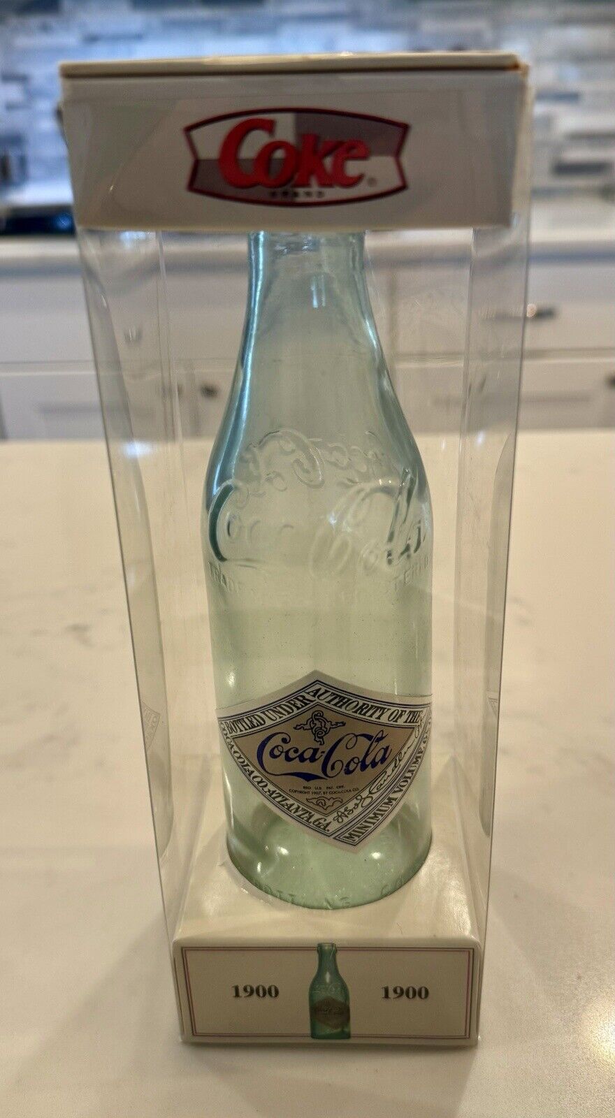 Vintage Coca Cola 1900 Replica Glass Bottle Paper Label In Original Packaging