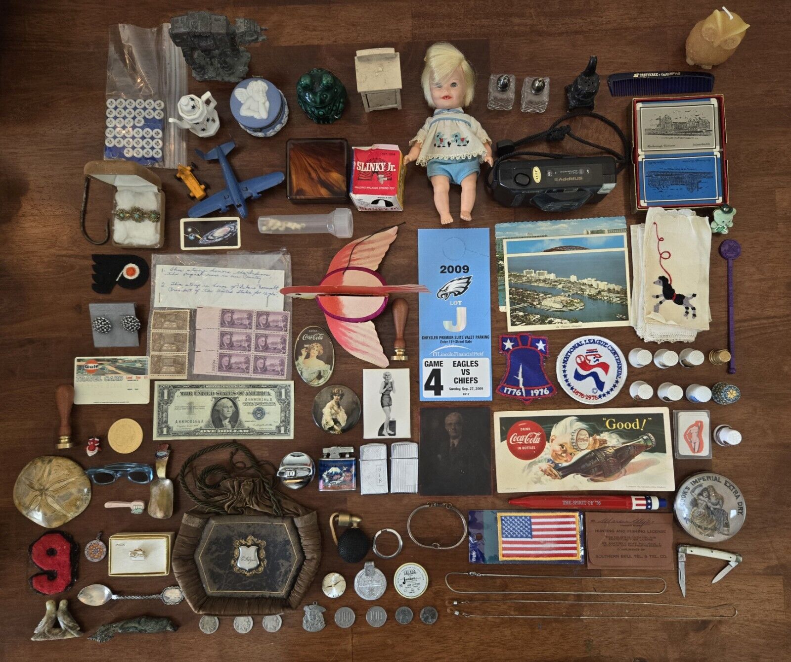 Vintage To Now Junk Drawer Lot Lighters, Stamps, Collectibles, Currency, & More
