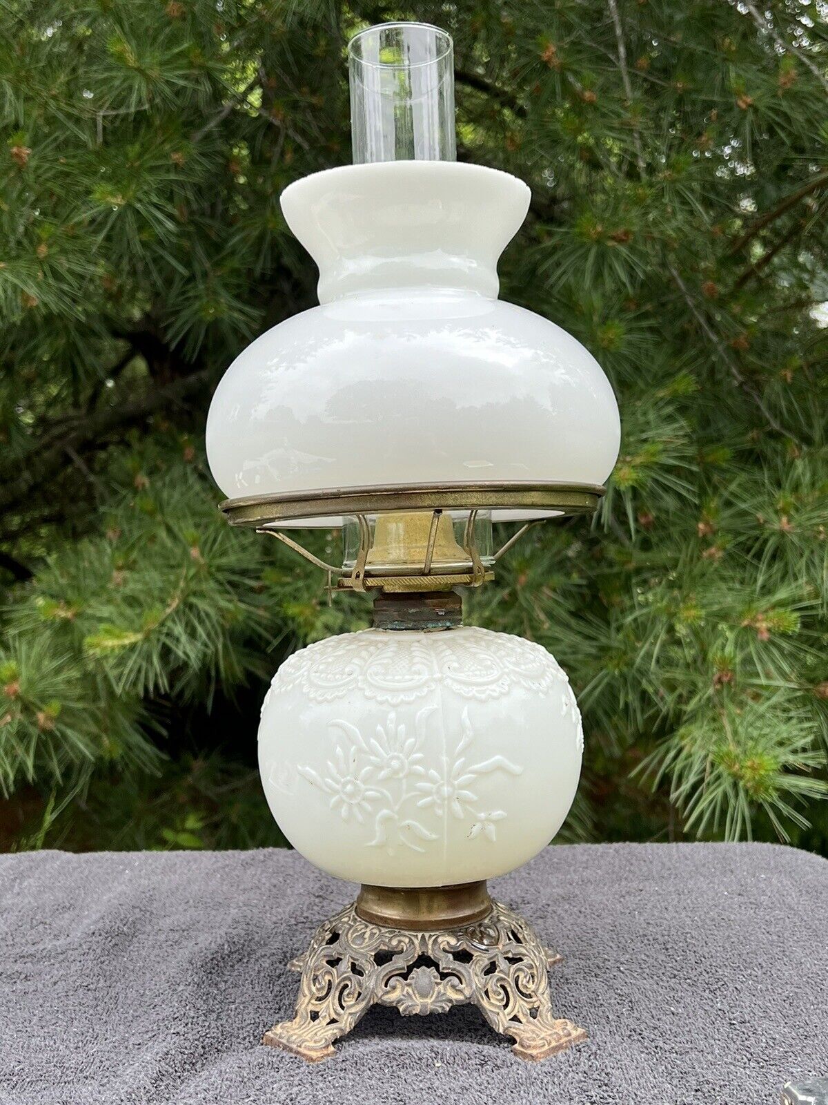 Vintage White Milk Glass Oil Lamp