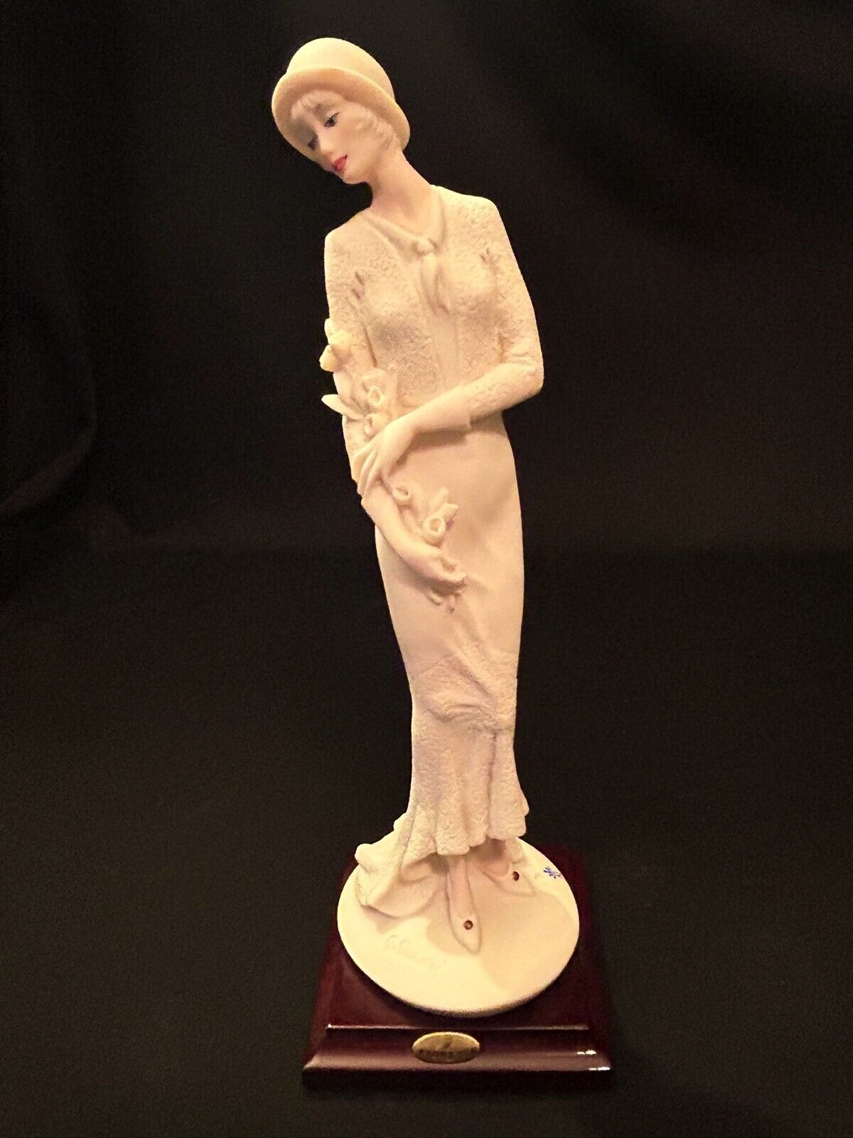 Vintage Guissepe Armani Lady with Flowers Art Deco Style Figurine Made in Italy 