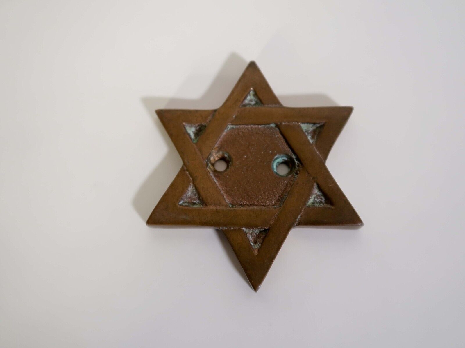 Antique Hebrew Jewish Brass STAR OF DAVID  Wall / Door Plaque Judaica