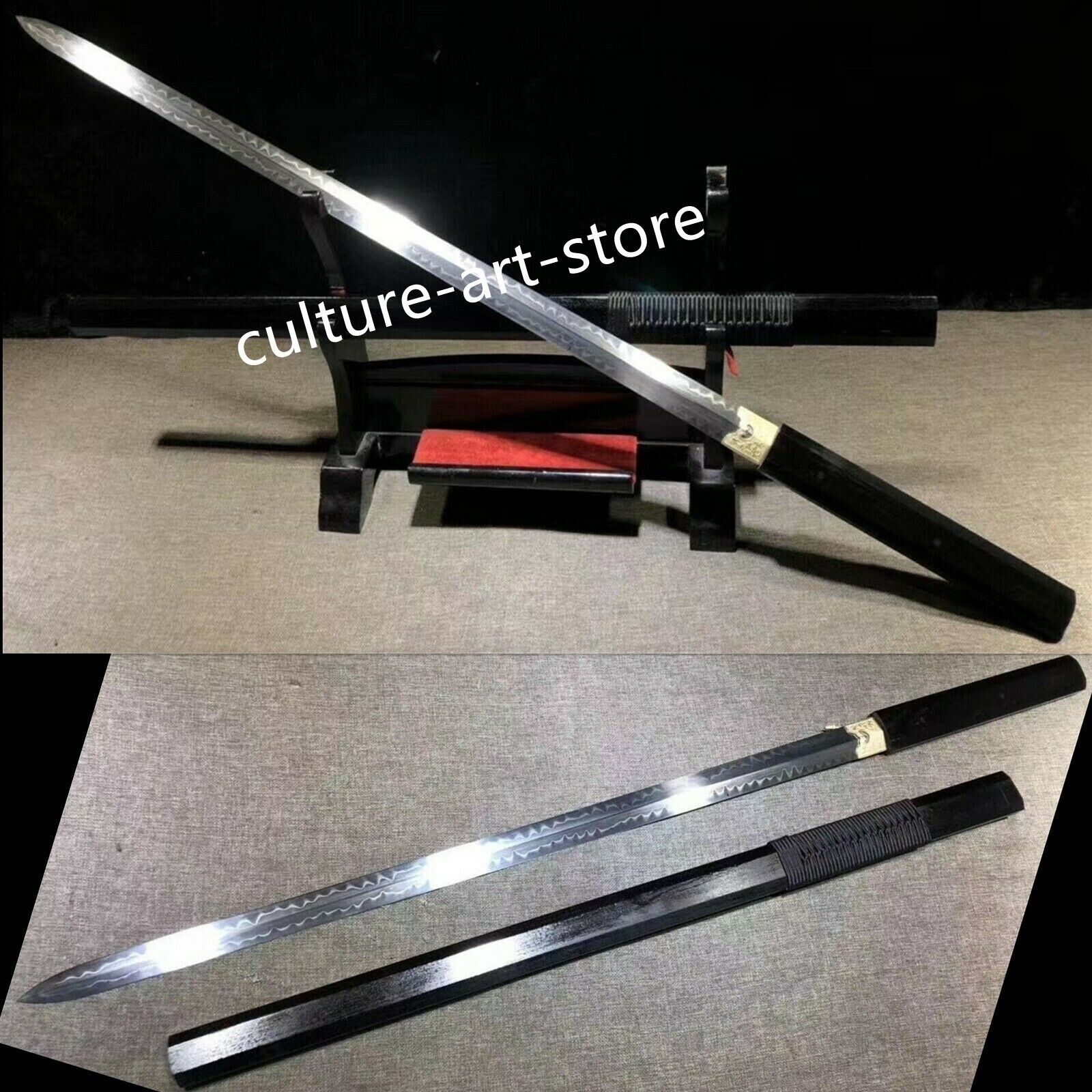 Handmade Chinese JIAN SWORD T10 Clay tempered Black Wood SAYA Sharp