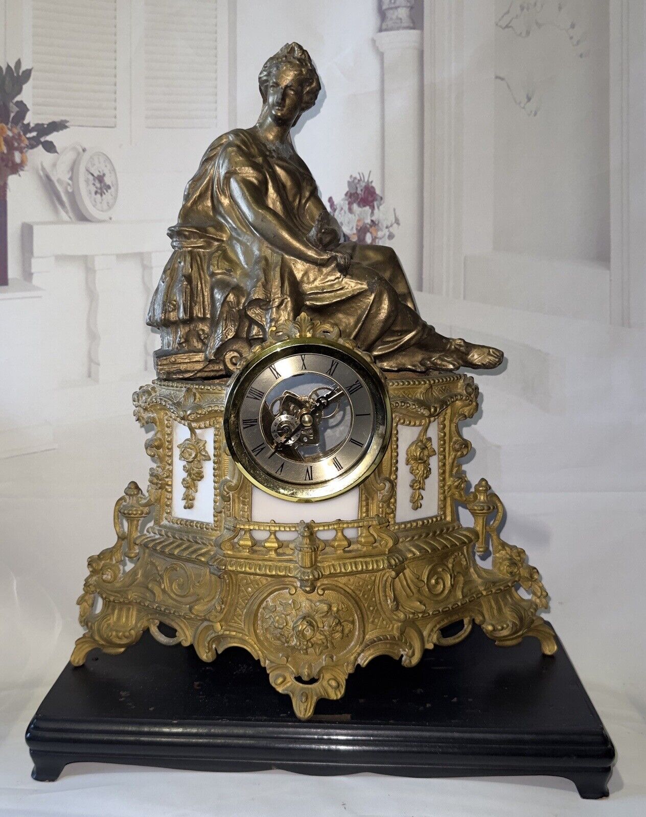 ON SALE NOW*FRENCH EMPIRE GOLD GUILD & MARBLE w SPELTER TOPPER* SOLD AS IS