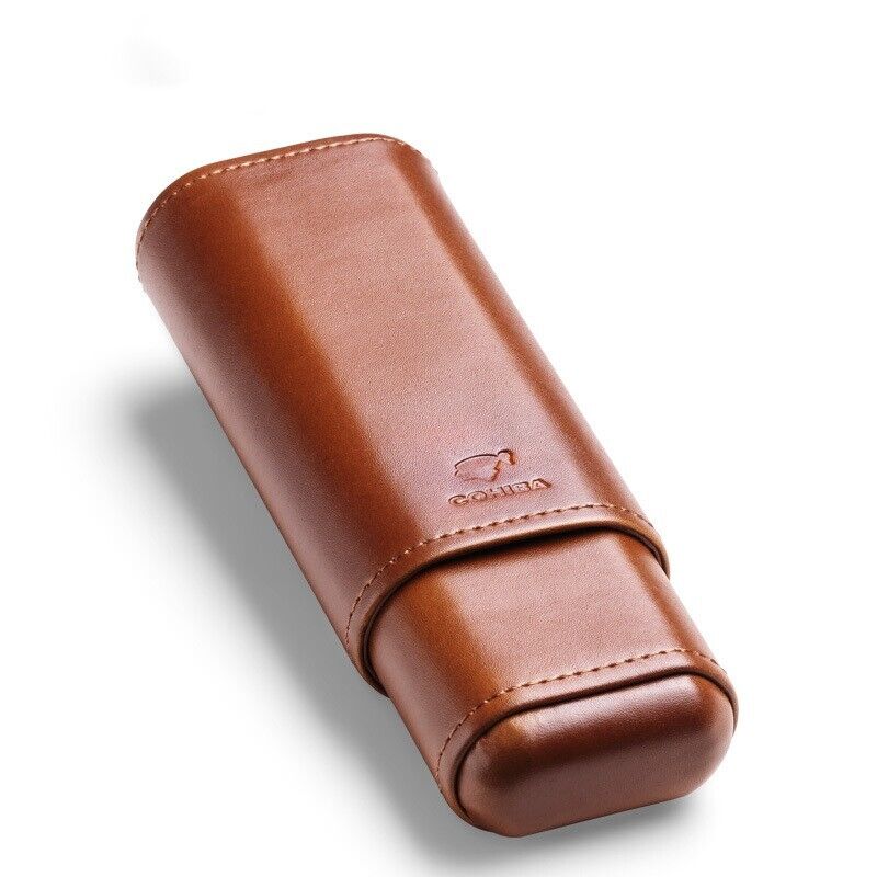 Cedar Wood Lined Brown Leather  2 Ct Sturdy Cigar Case Travel Holder New