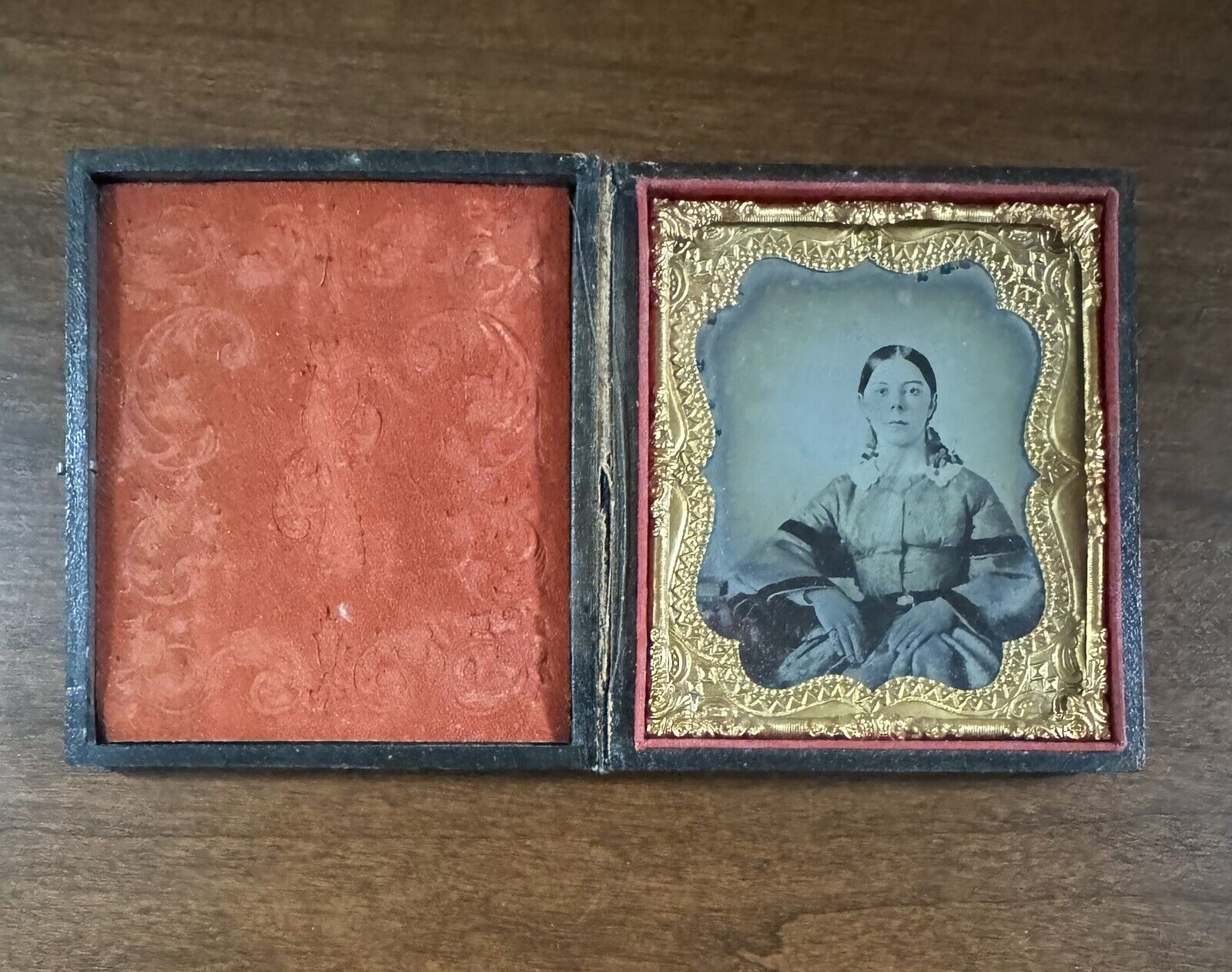 Antique 1/6 Plate Ambrotype Woman with Tinted Cheeks Full Case