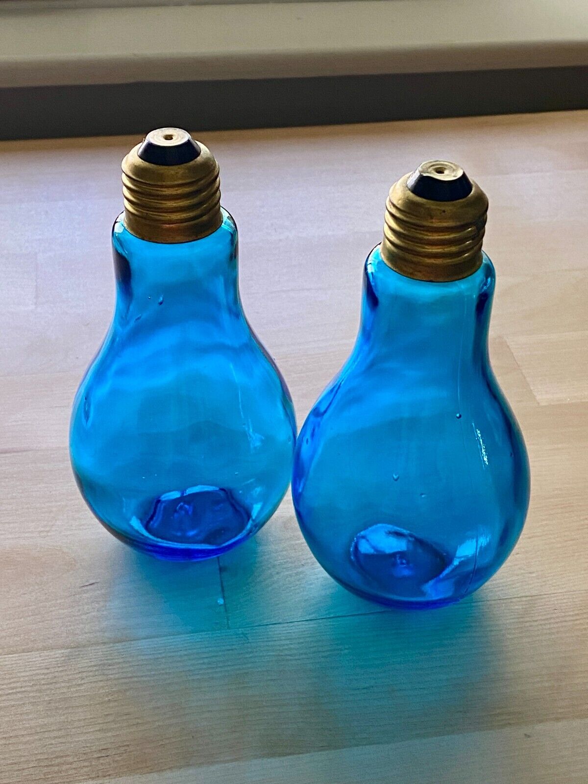 Vintage Blue Glass Light Bulb Salt and Pepper Shakers