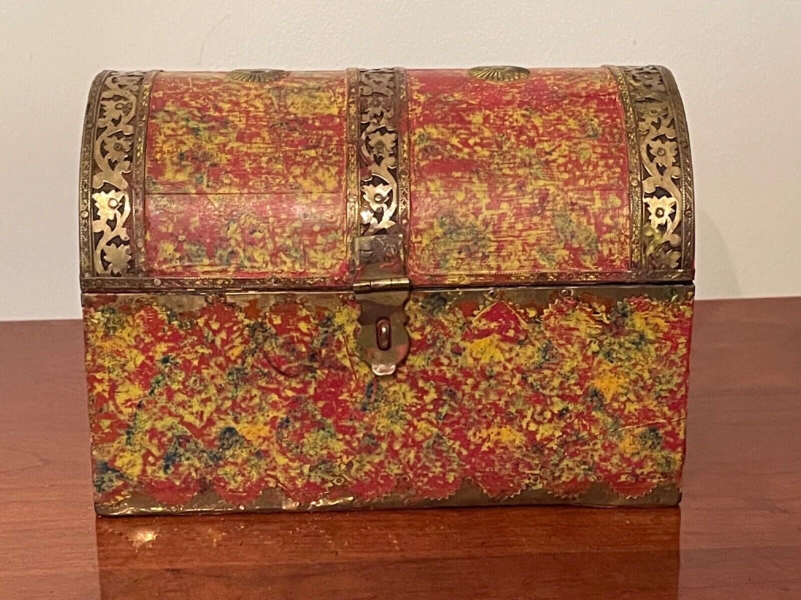 Vintage John Richard’s Collection Hand-Painted Wooden  Dome Box/Trunk India
