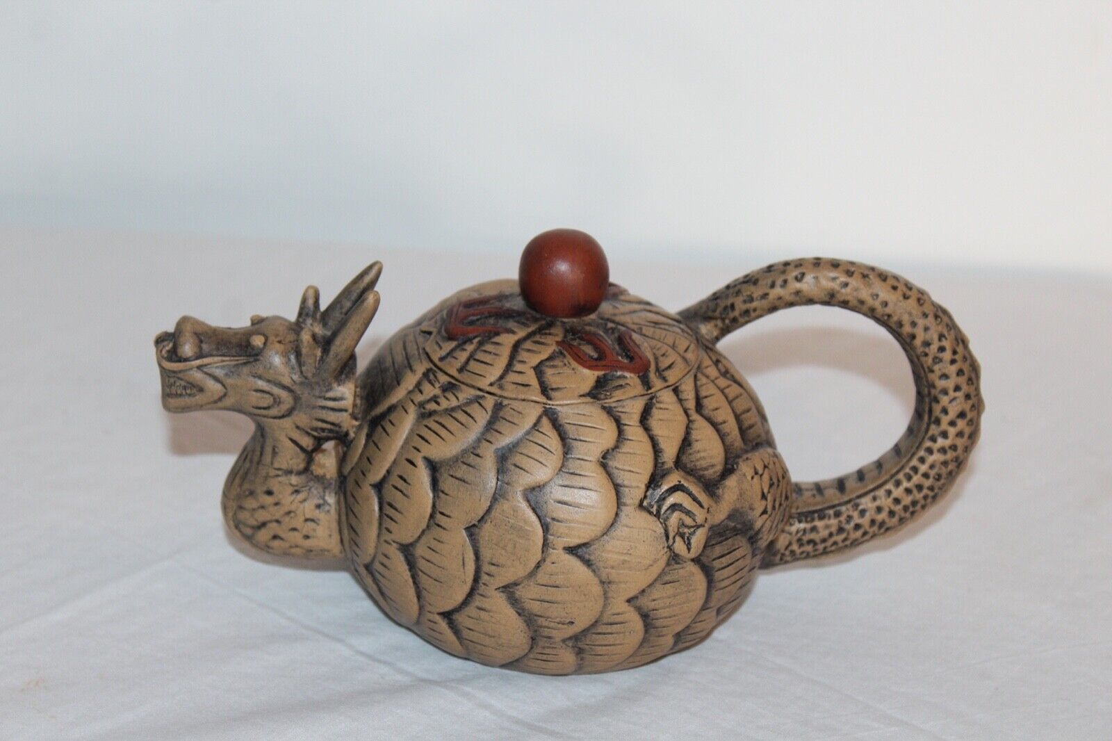 Chinese Pottery Dragon Teapot Scale Designs Signed Symbols Dragon Teapot