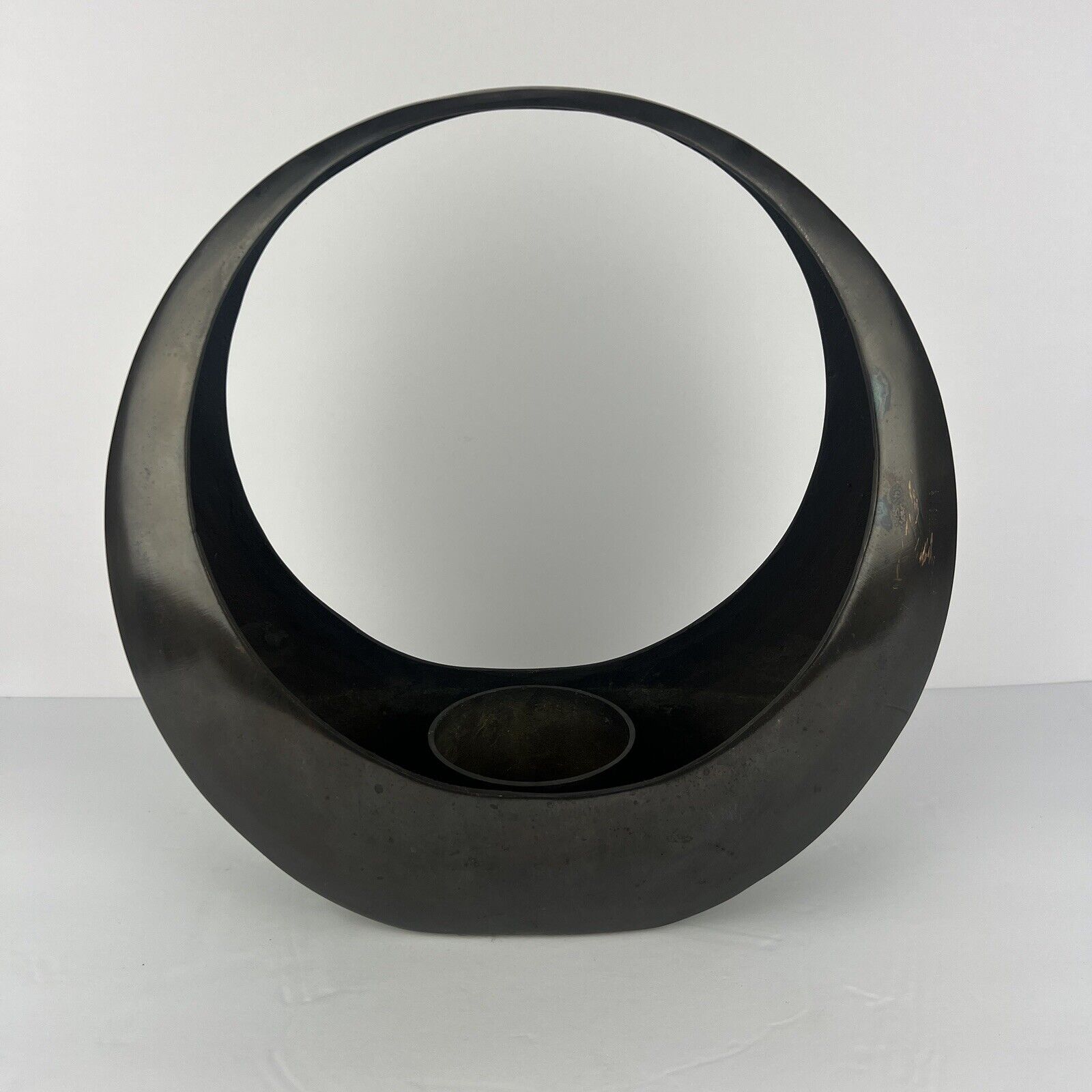 Ikebana Vase Bronze Metal Moon Japan Modernist Vtg 13in HEAVY