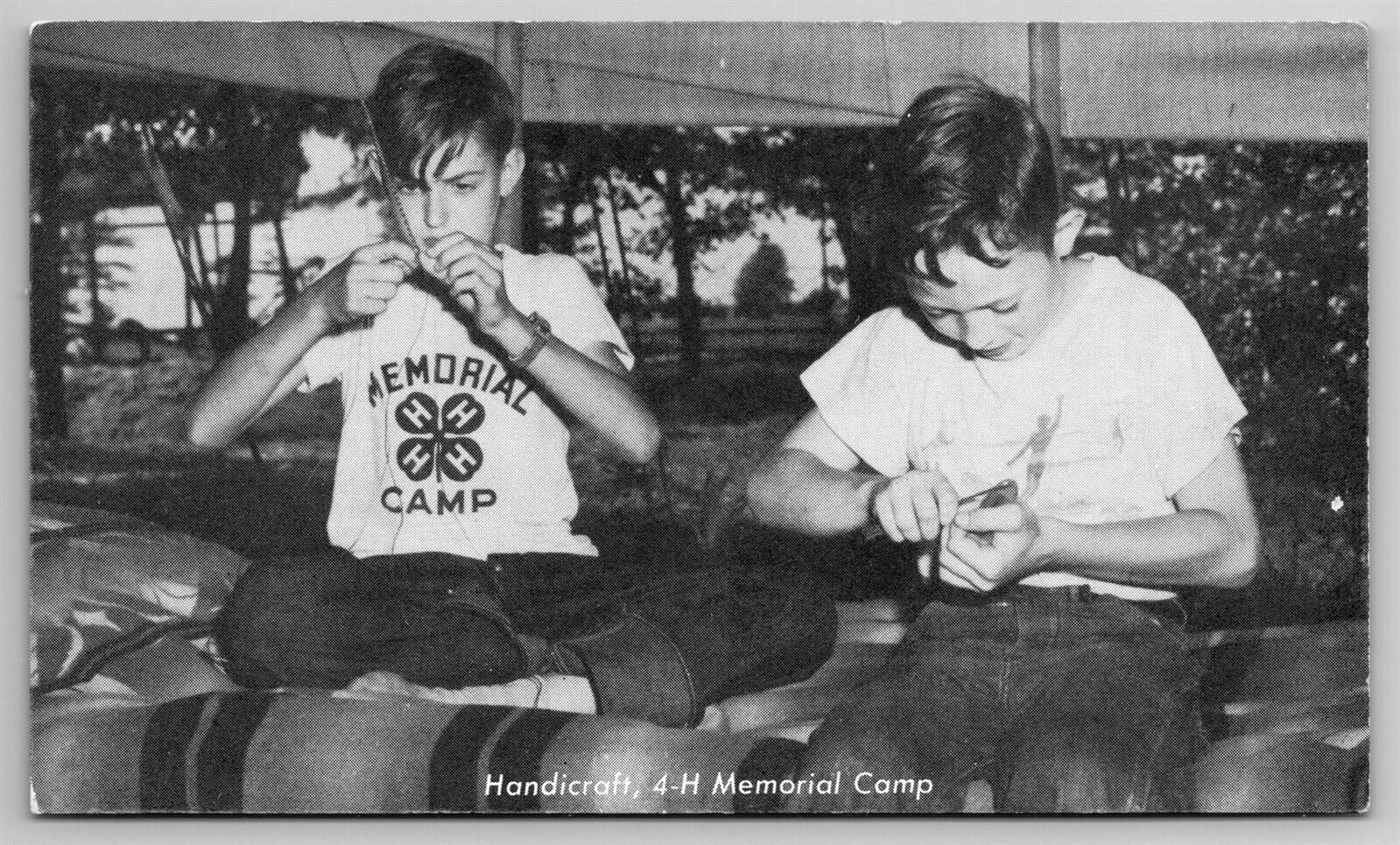 4-H Memorial Camp Boys Doing Handicraft Monticello IL Postcard M4