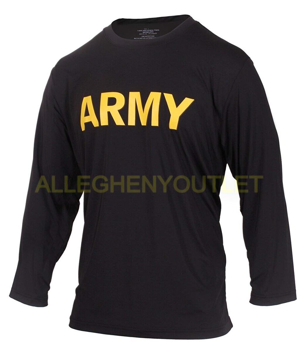 US Military Army Physical Fitness Uniform APFU Long Sleeve Shirt Black Medium