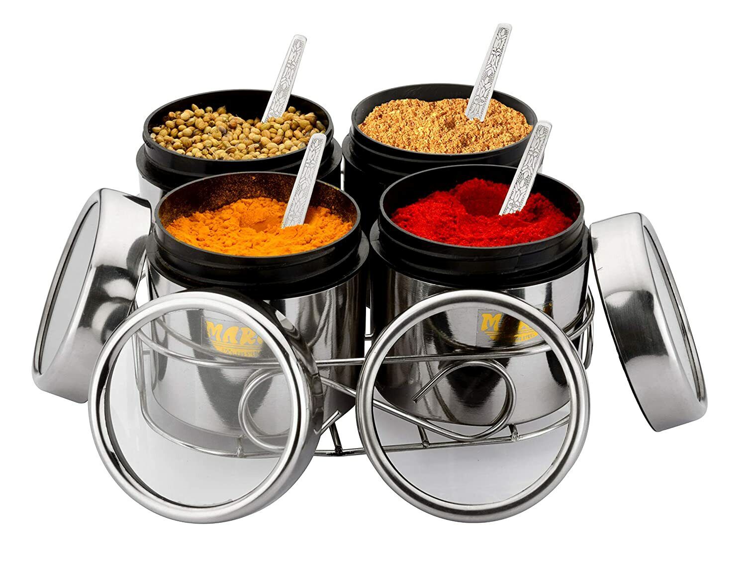 Steel Masala Box for Kitchen Spice Box  with Wire Stand big size 350ml Each us