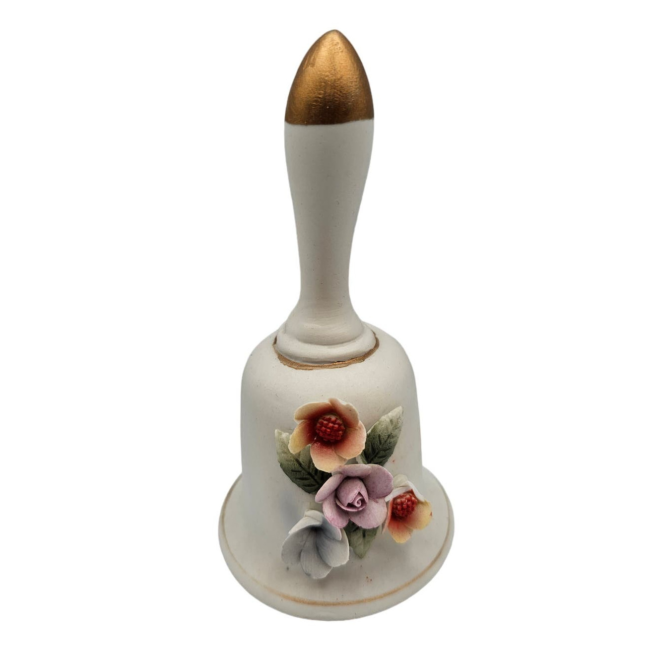 Vintage Hand Painted Porcelain Bell Floral Front Gold Top