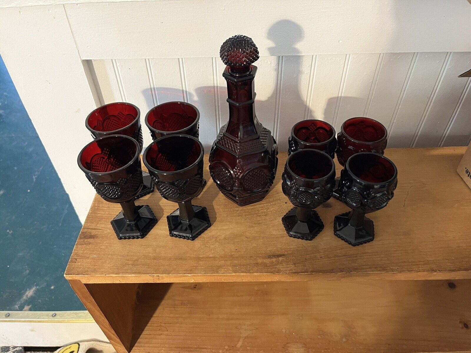 avon cape cod ruby red collection. Wine Canter, And Wine Glasses