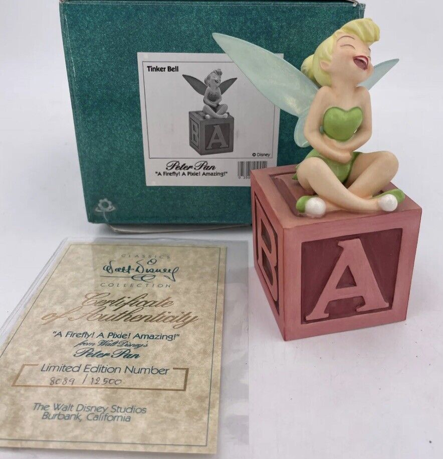 WDCC Tinker Bell  Disney firefly Pixie on block Society COA w/Box 1993 VTG New