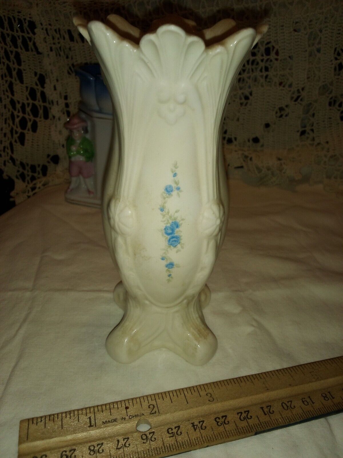 porcelain small art nouveau spill vase antique usa forget-me-nots blue flowers
